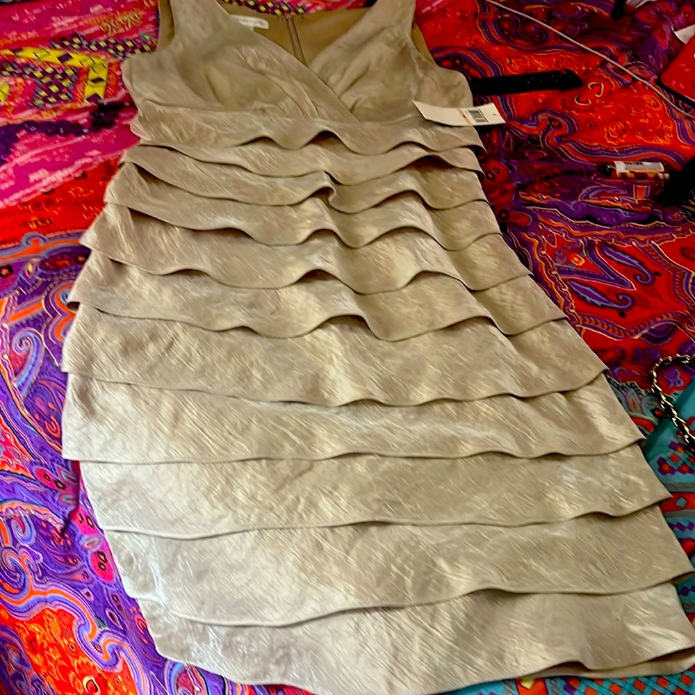 Gold ruffle dress with layers